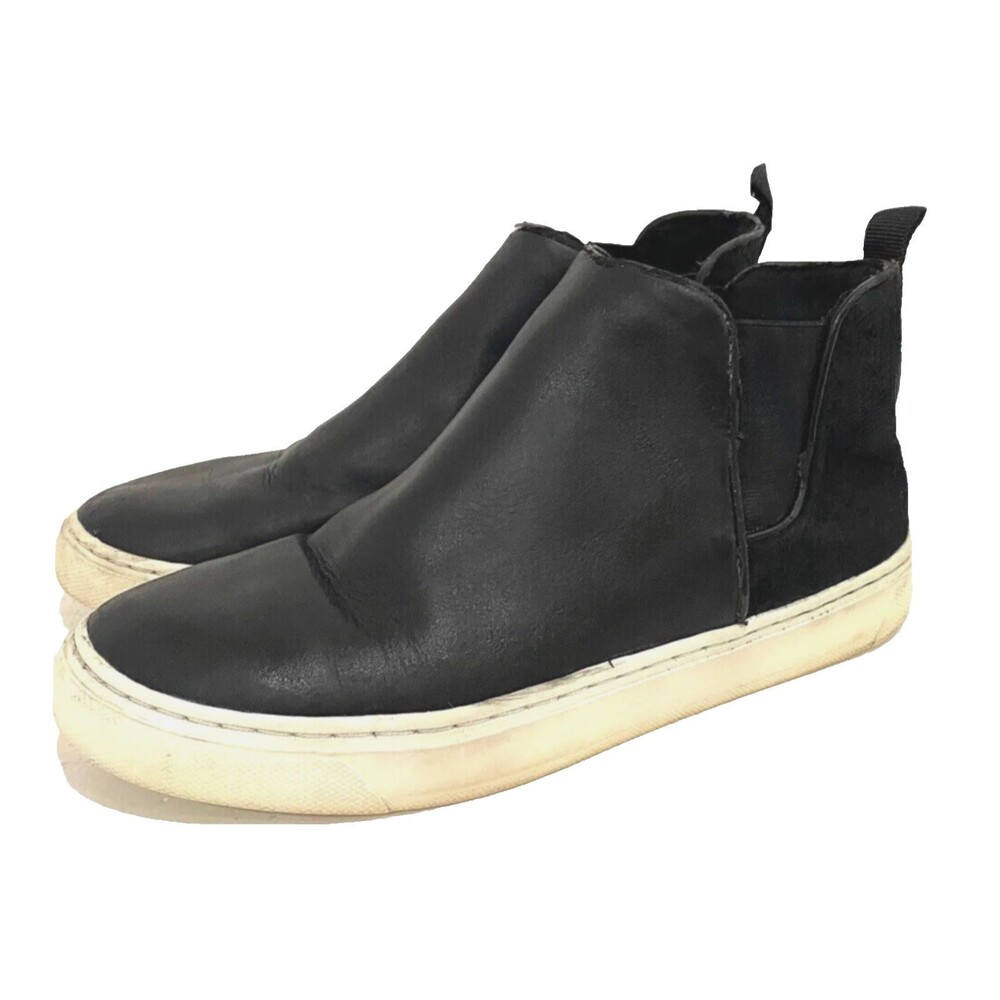 ALDO Chelsea Sneaker Boots Women 8 Black Leather Platform Slip On Ankle Shoes